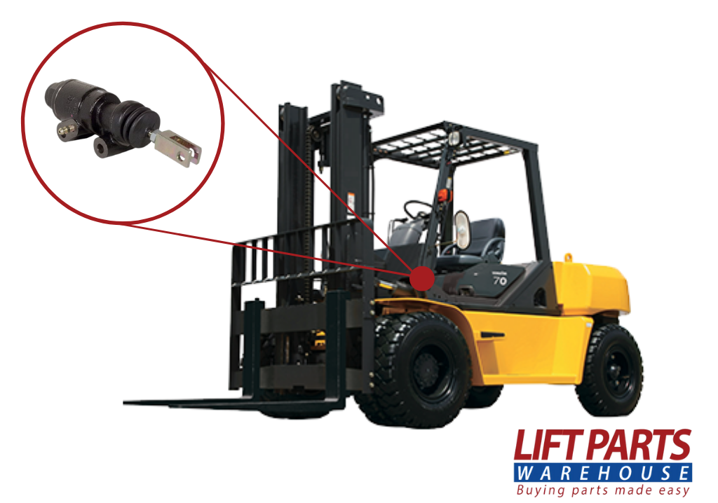 Komatsu forklift with its master cylinder location highlighted 