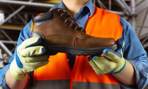 An image of a man holding a safety shoe