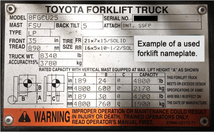 An image of a forklift data tag