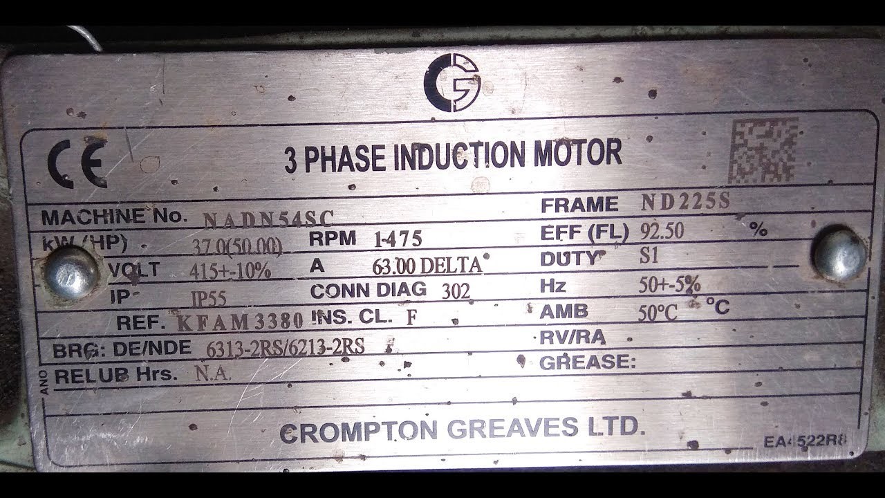 name plate of a forklift electric pump motor