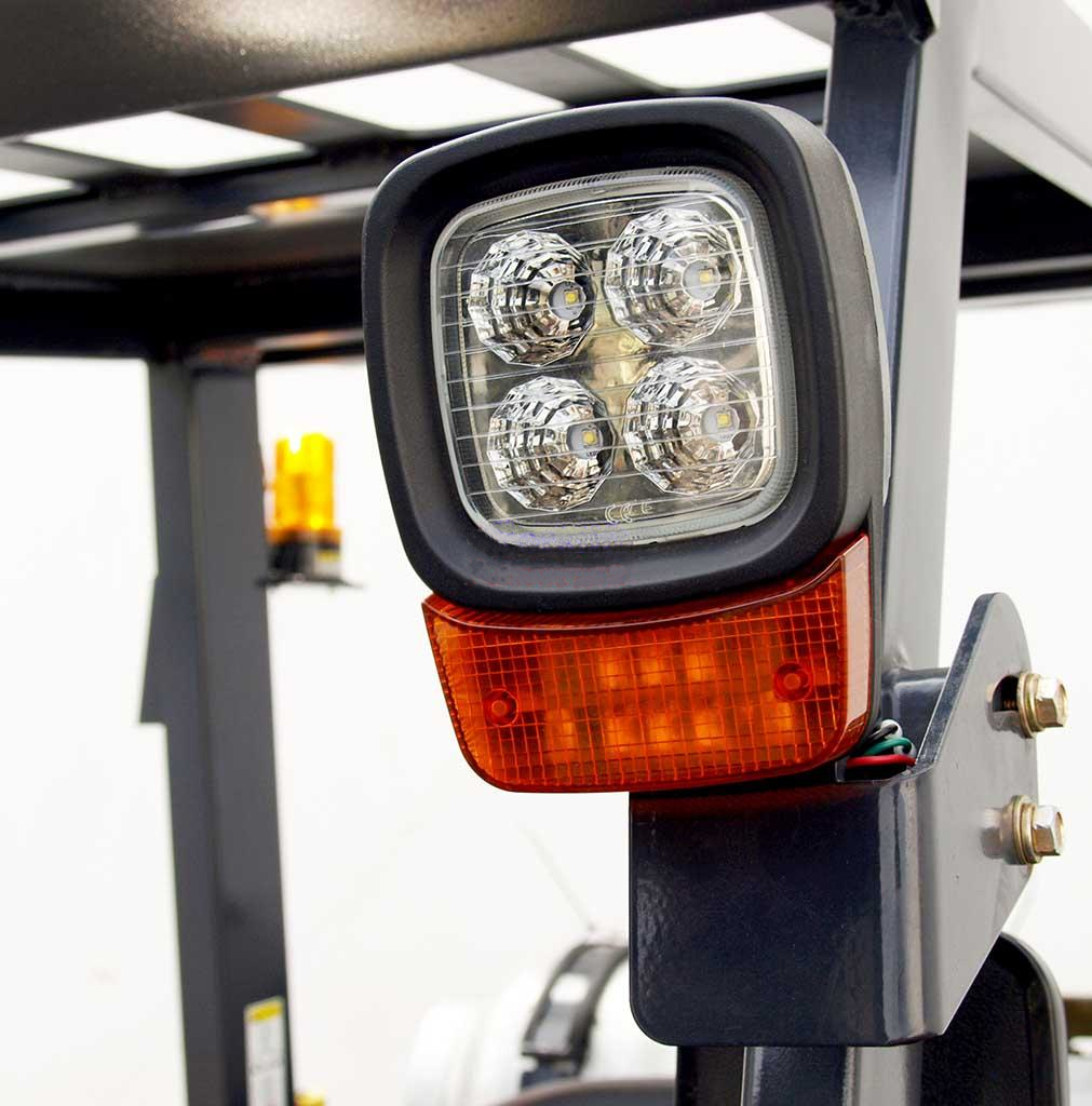 Headlight mounted to the front of a Toyota forklift