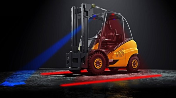 Image of a forklift with a red warning light on both sides