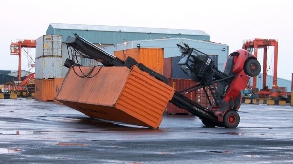 An image of an overturned forklift