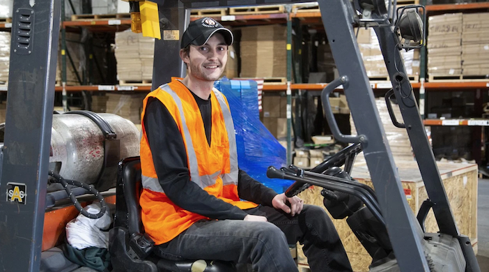 Operator pleased with the comfort of his new work Toyota forklift seat