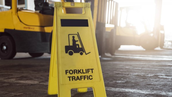 An image of a safety sign warning about forklift traffic